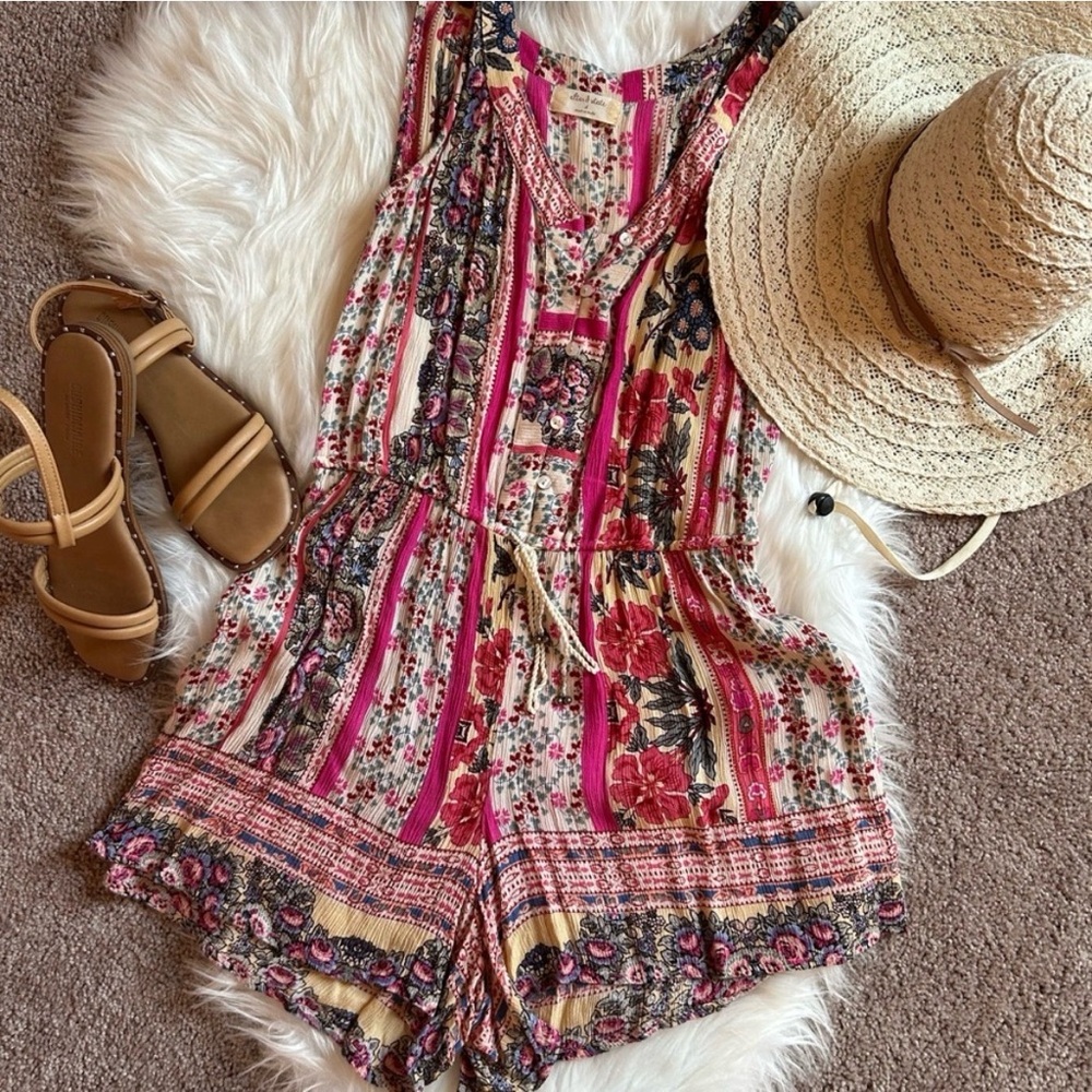Floral Sleeveless Pink Romper